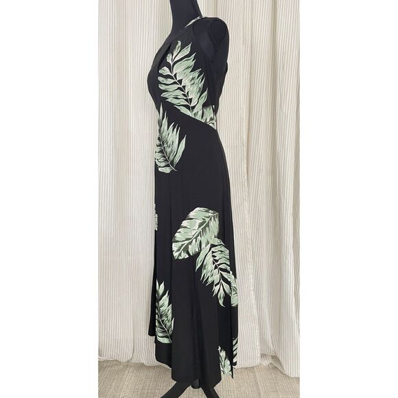 Ann Taylor Dress Rayon Palm Leaf Tropical Print Long Maxi Dress Sleeveless Sz 2 - Picture 2 of 7